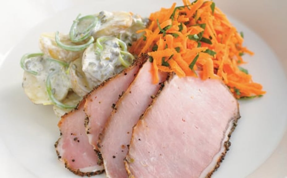 1316 - Pastrami med färskpotatis i kapris- och pepparrotsyoghurt