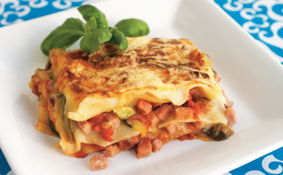 1308 - Lasagne med tärnad skinka och mozzarella