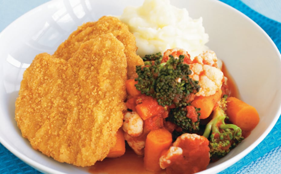 1315 - Schnitzel med ratatouille på sommargrönsaker och potatismos