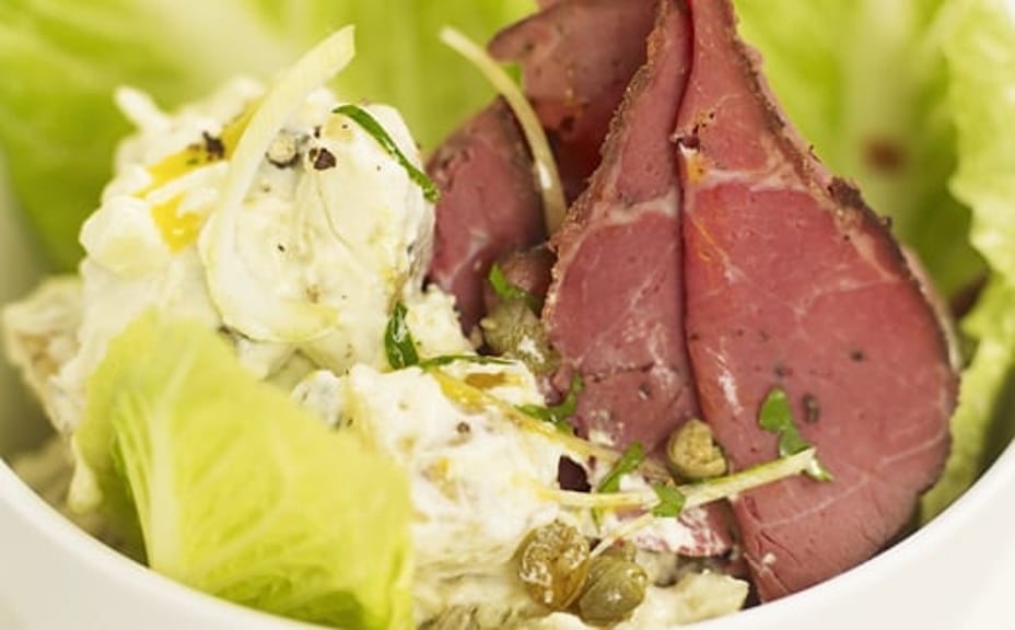 1805 - Rostbiff med potatis, dijonsenap och purjolök