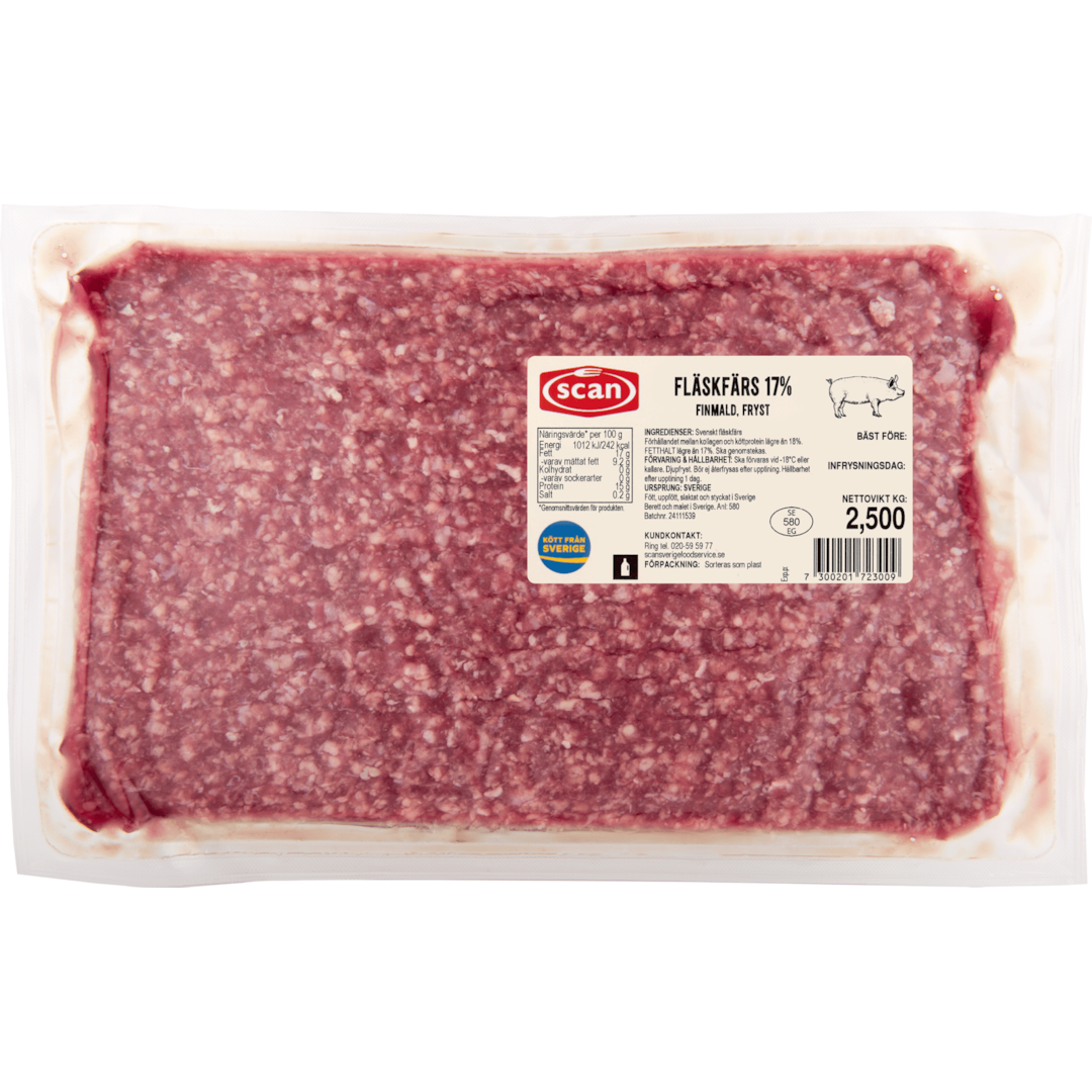 Fläskfärs 17 % fryst