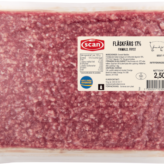 Fläskfärs 17 % fryst