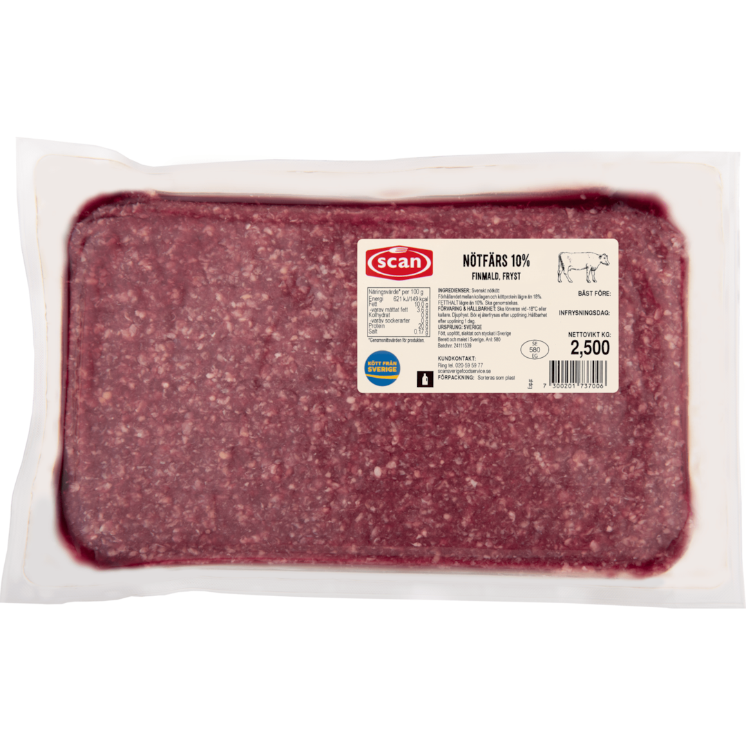 Nötfärs 10 % fryst