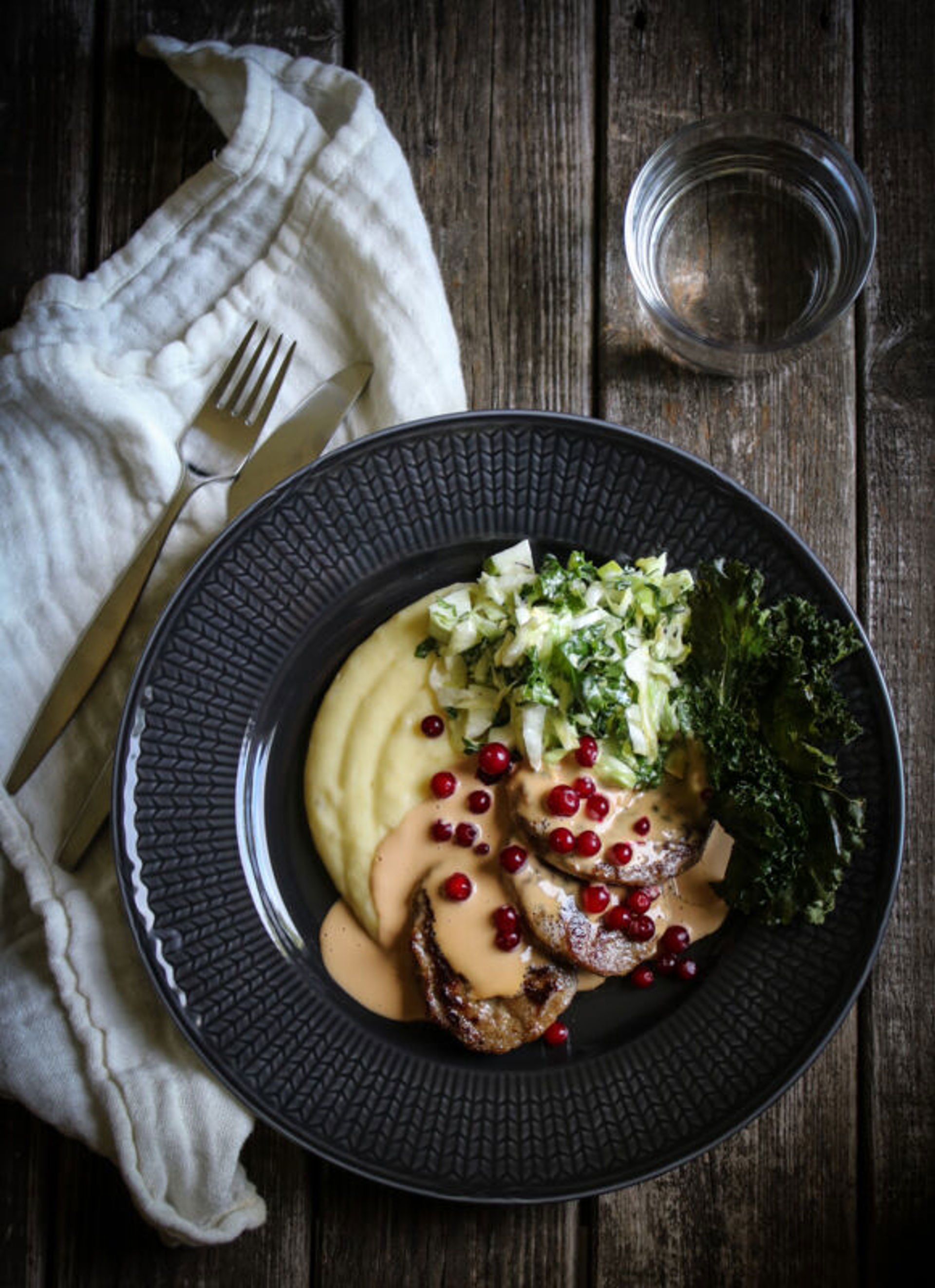 Leverbiff med len potatispuré